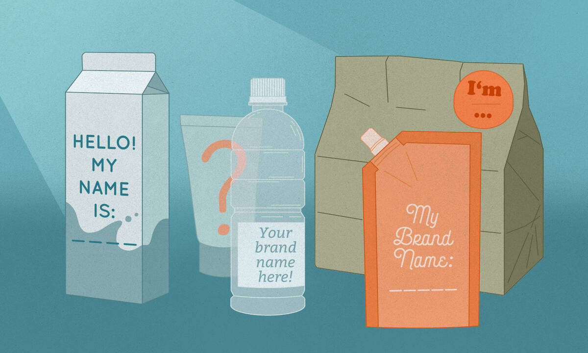 Product packages await their brand names.