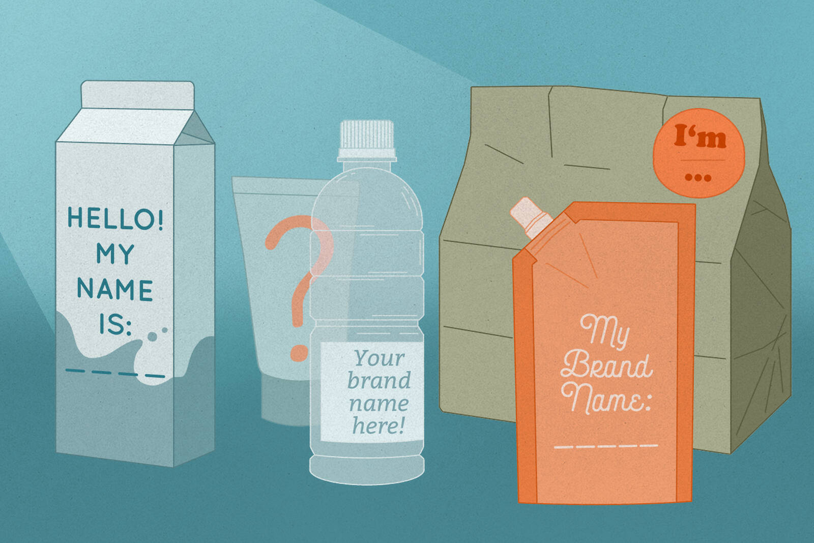 Product packages await their brand names.